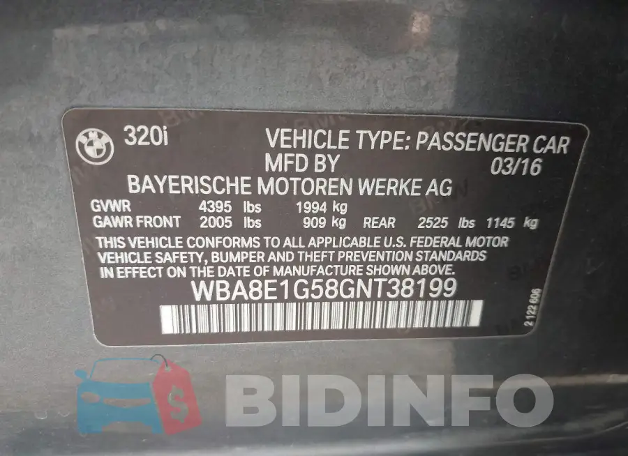 WBA8E1G58GNT38199 Photo# 9