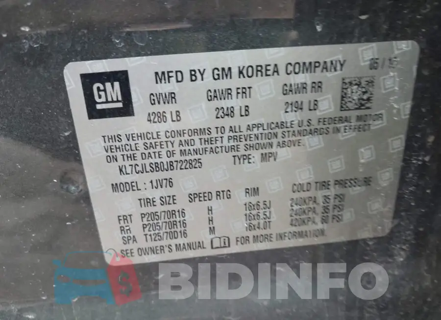 KL7CJLSB0JB722825 Photo# 9