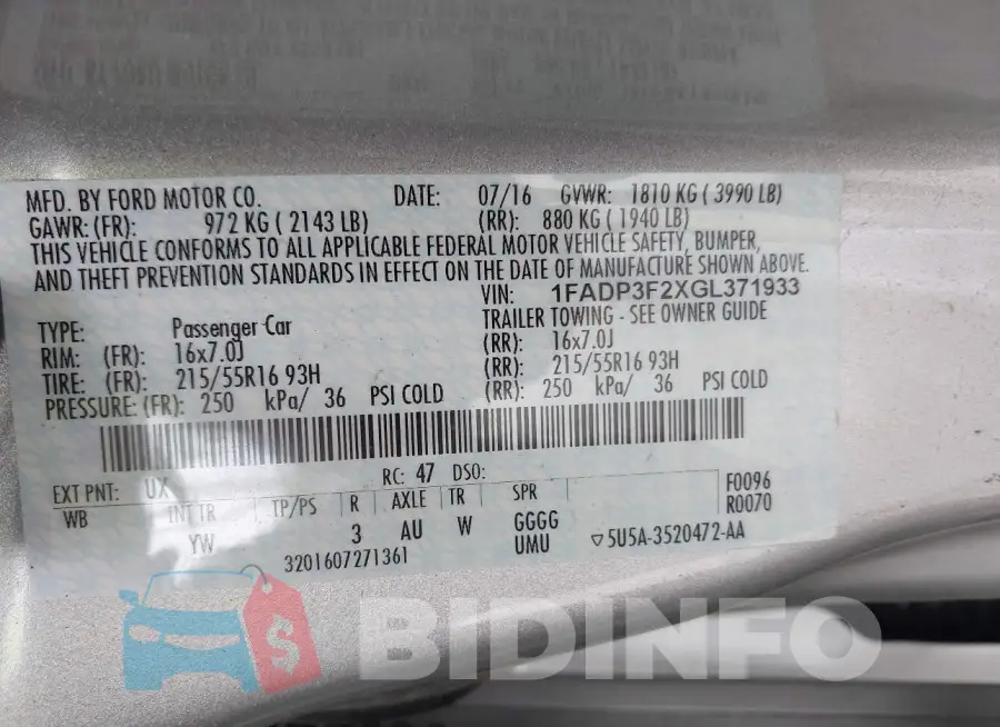 1FADP3F2XGL371933 Photo# 9
