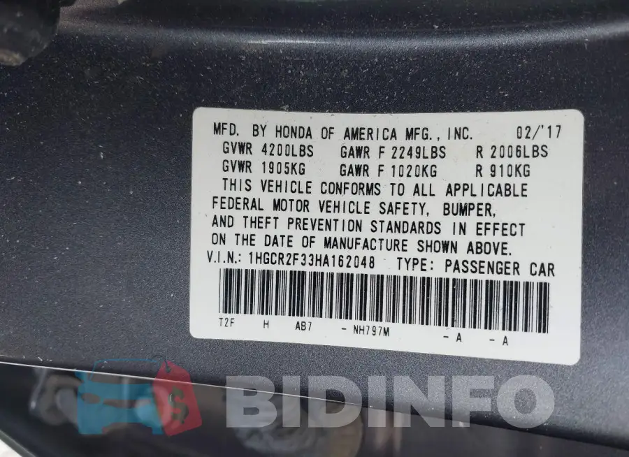 1HGCR2F33HA162048 Photo# 9