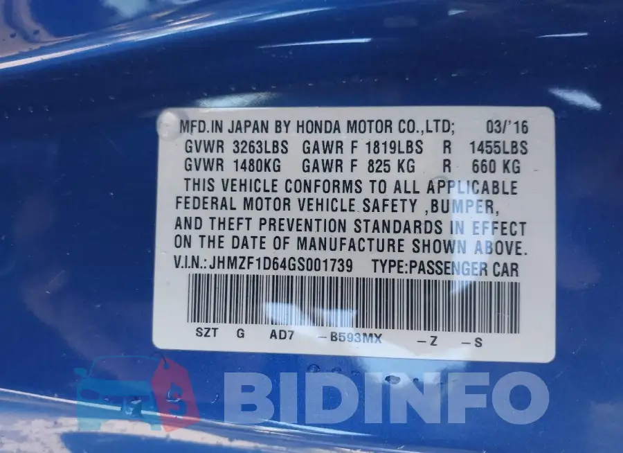 JHMZF1D64GS001739 Photo# 9