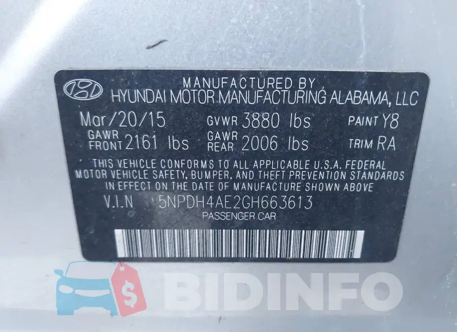 5NPDH4AE2GH663613 Photo# 9
