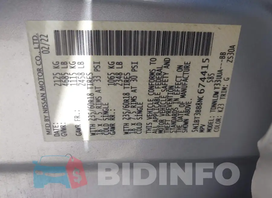 5N1BT3BB8NC674415 Photo# 9