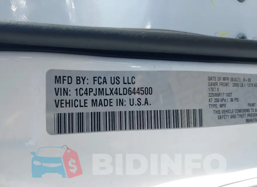 1C4PJMLX4LD644500 Photo# 9