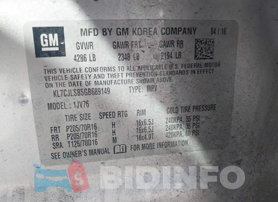 KL7CJLSB5GB689149 Photo# 9