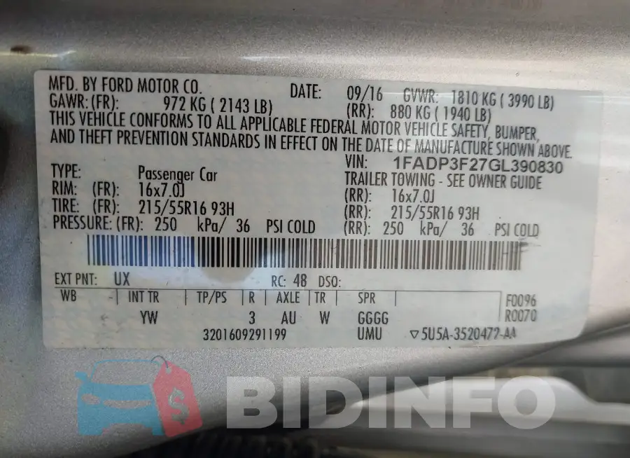 1FADP3F27GL390830 Photo# 9