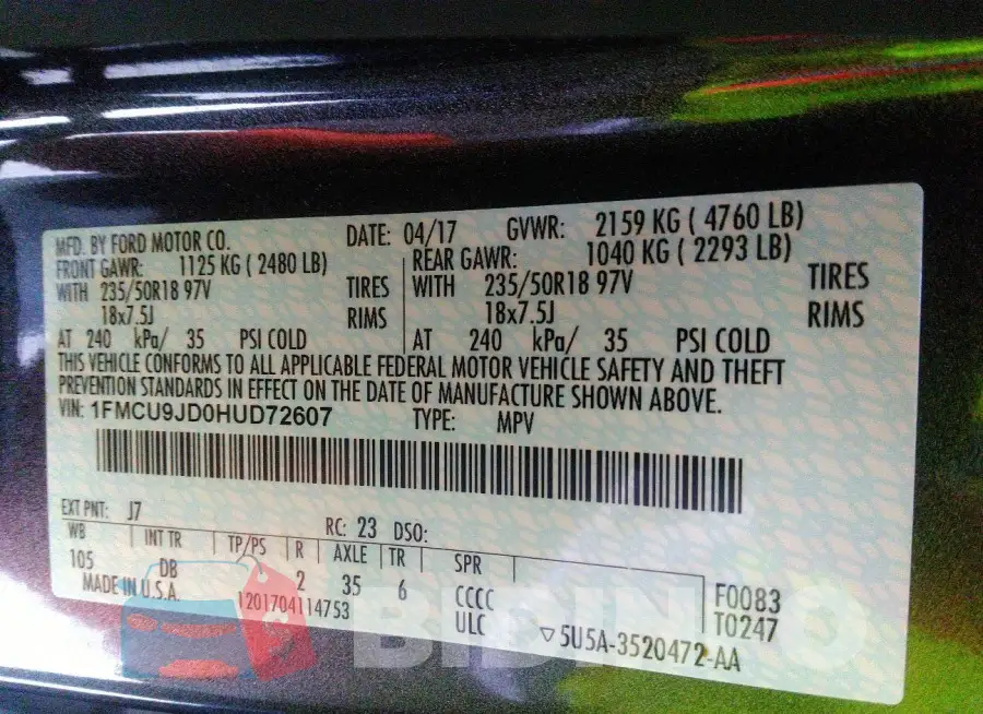 1FMCU9JD0HUD72607 Photo# 9