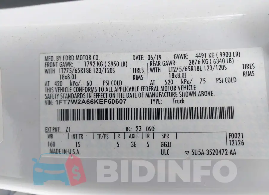 1FT7W2A66KEF60607 Photo# 9
