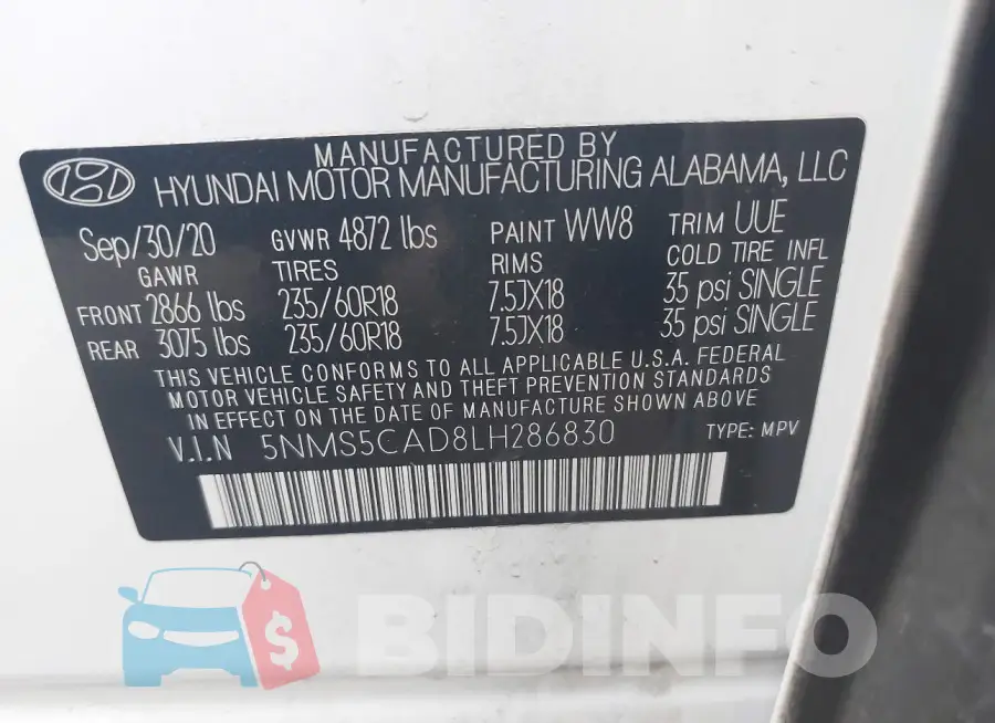 5NMS5CAD8LH286830 Photo# 9