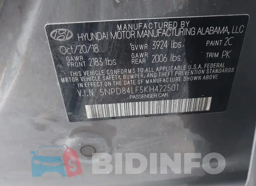 5NPD84LF5KH422501 Photo# 9