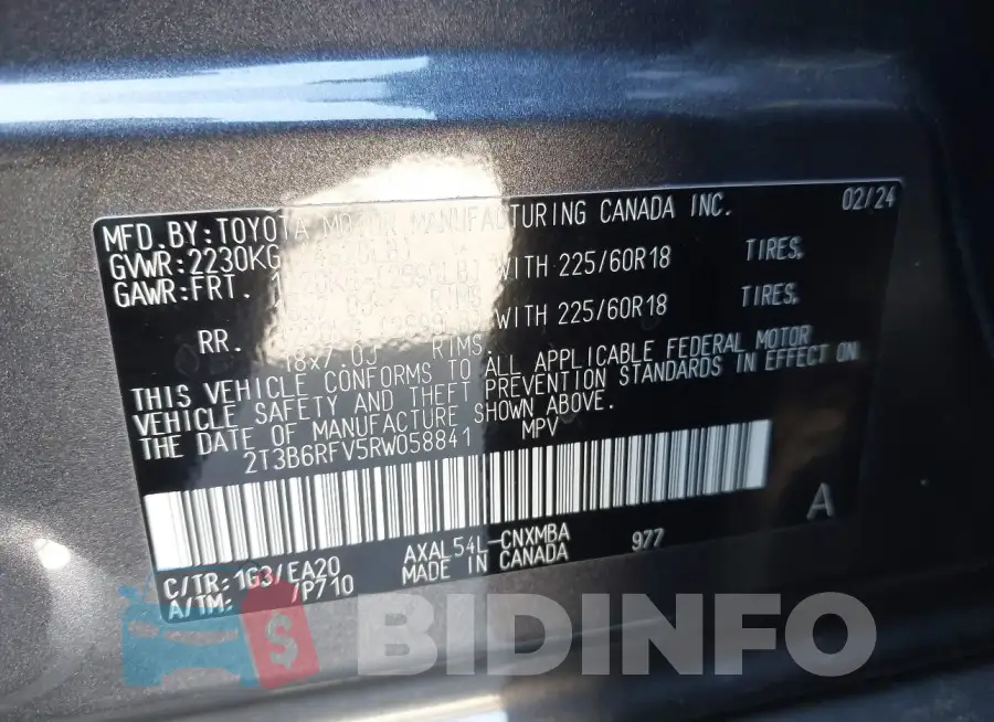 2T3B6RFV5RW058841 Photo# 9