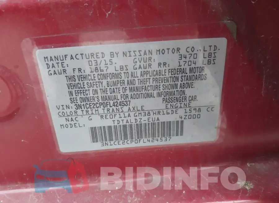 3N1CE2CP0FL424537 Photo# 9