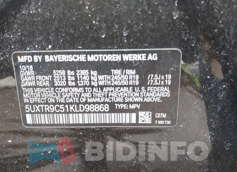 5UXTR9C51KLD98868 Photo# 9