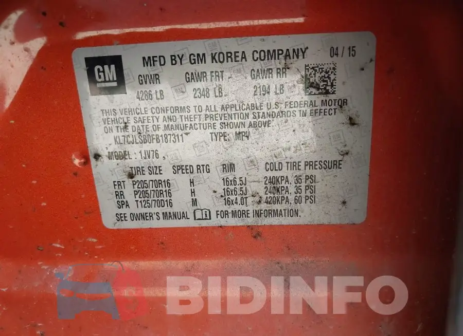 KL7CJLSB0FB187311 Photo# 9