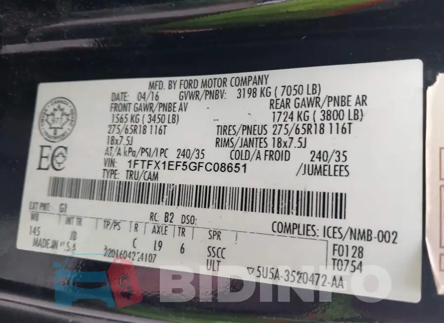 1FTFX1EF5GFC08651 Photo# 9