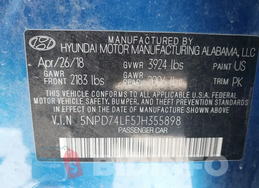 5NPD74LF5JH355898 Photo# 9