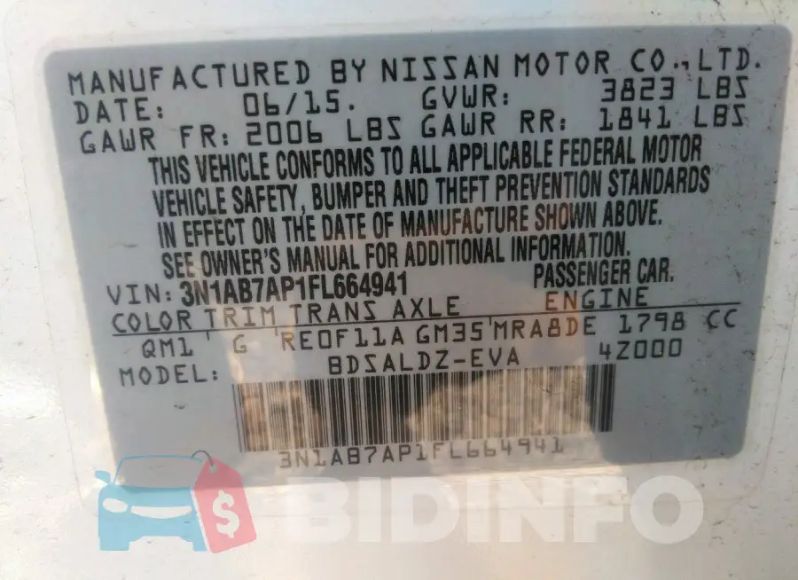 3N1AB7AP1FL664941 Photo# 9