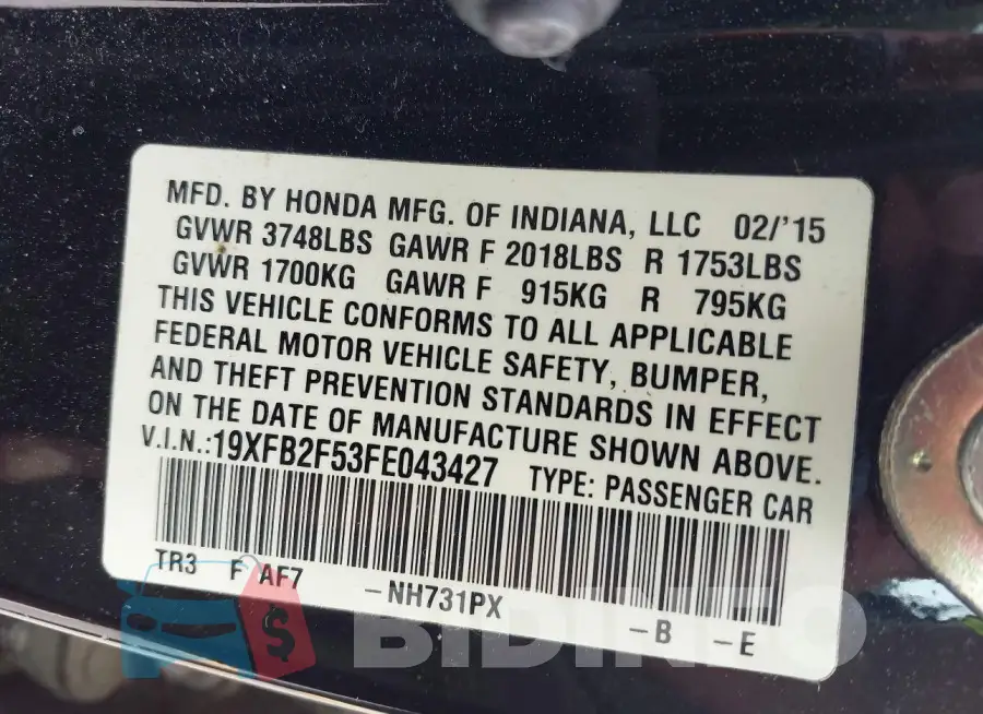 19XFB2F53FE043427 Photo# 9