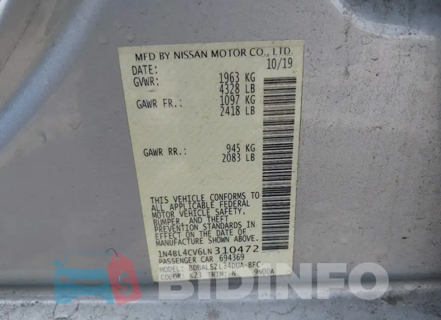1N4BL4CV6LN310472 Photo# 9