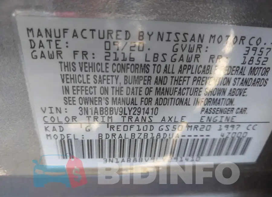 3N1AB8BV9LY291410 Photo# 9
