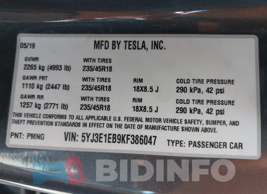 5YJ3E1EB9KF386047 Photo# 9