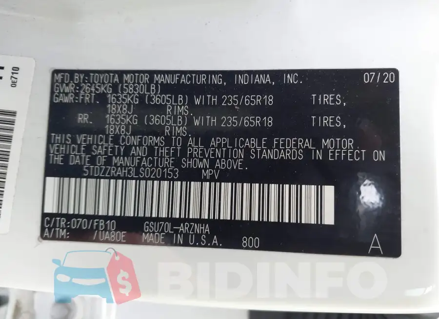 5TDZZRAH3LS020153 Photo# 9