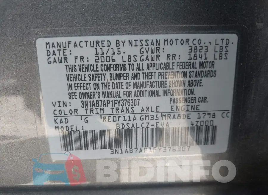 3N1AB7AP1FY376307 Photo# 9