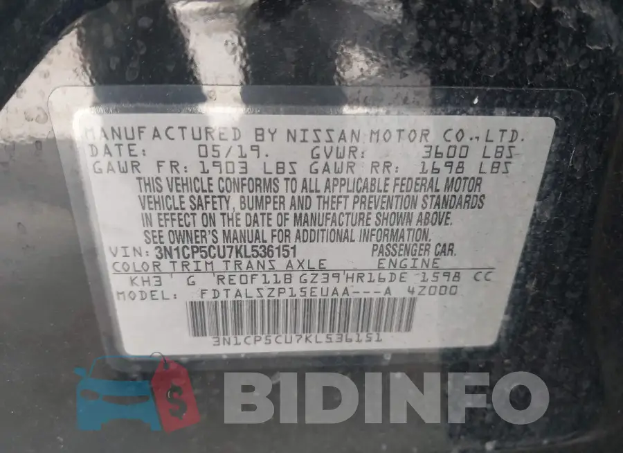 3N1CP5CU7KL536151 Photo# 9