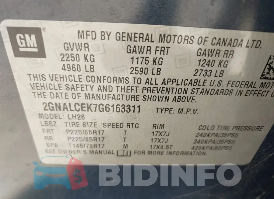 2GNALCEK7G6163311 Photo# 9