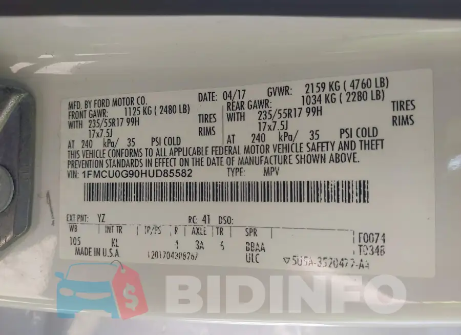1FMCU0G90HUD85582 Photo# 9