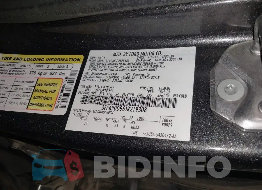 3FA6P0D96JR219308 Photo# 9