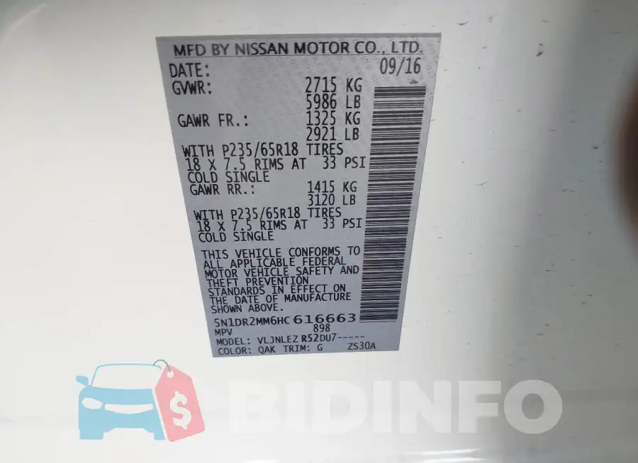 5N1DR2MM6HC616663 Photo# 9