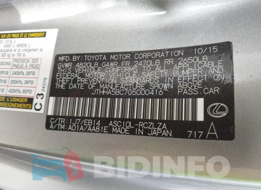 JTHHA5BC7G5000416 Photo# 9