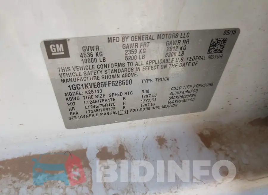 1GC1KVE86FF628600 Photo# 9