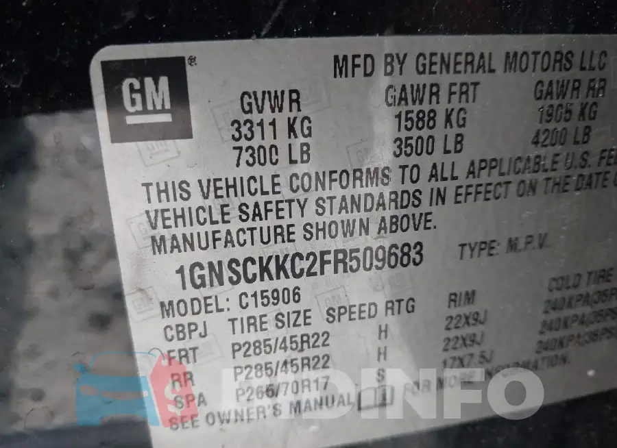 1GNSCKKC2FR509683 Photo# 9