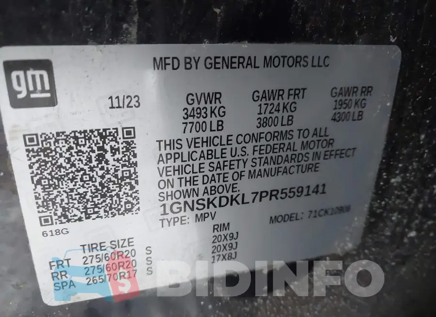 1GNSKDKL7PR559141 Photo# 9