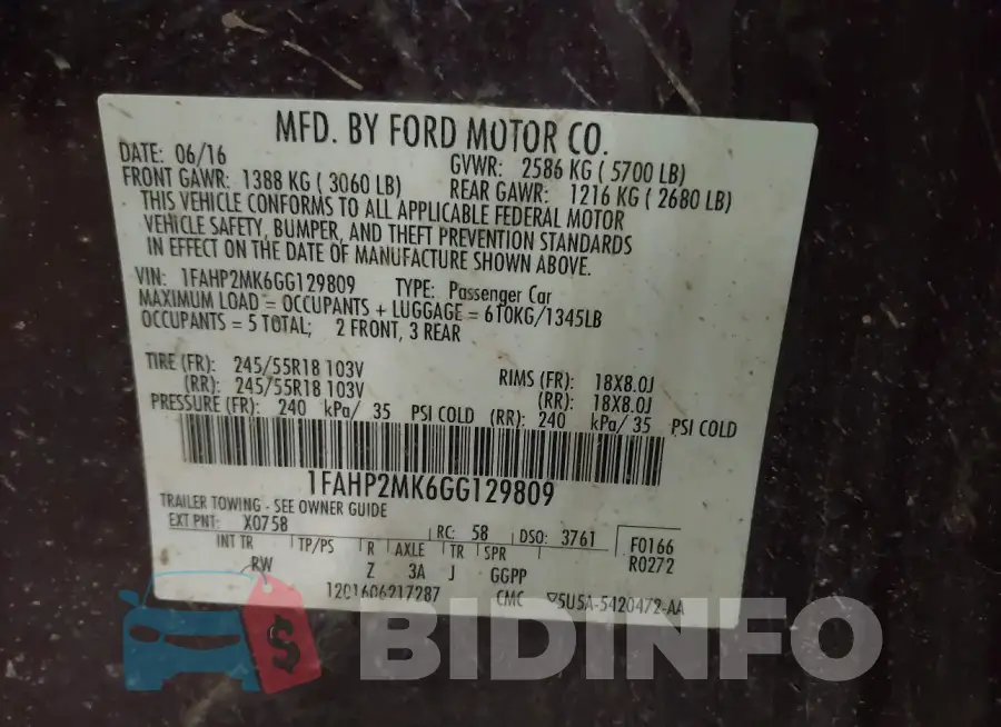 1FAHP2MK6GG129809 Photo# 9