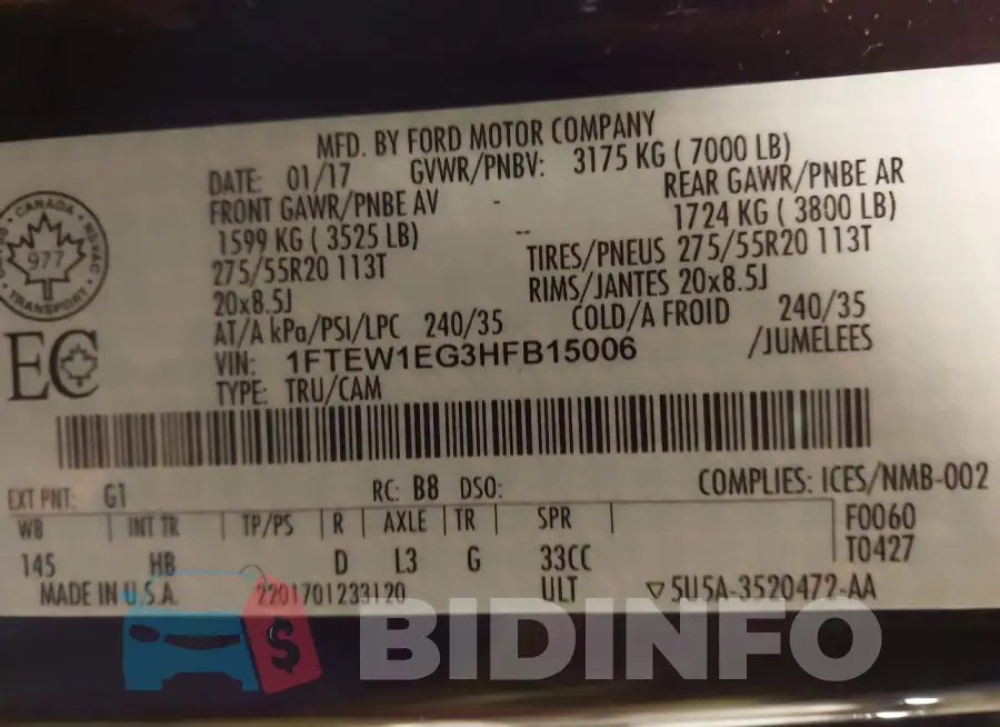 1FTEW1EG3HFB15006 Photo# 9