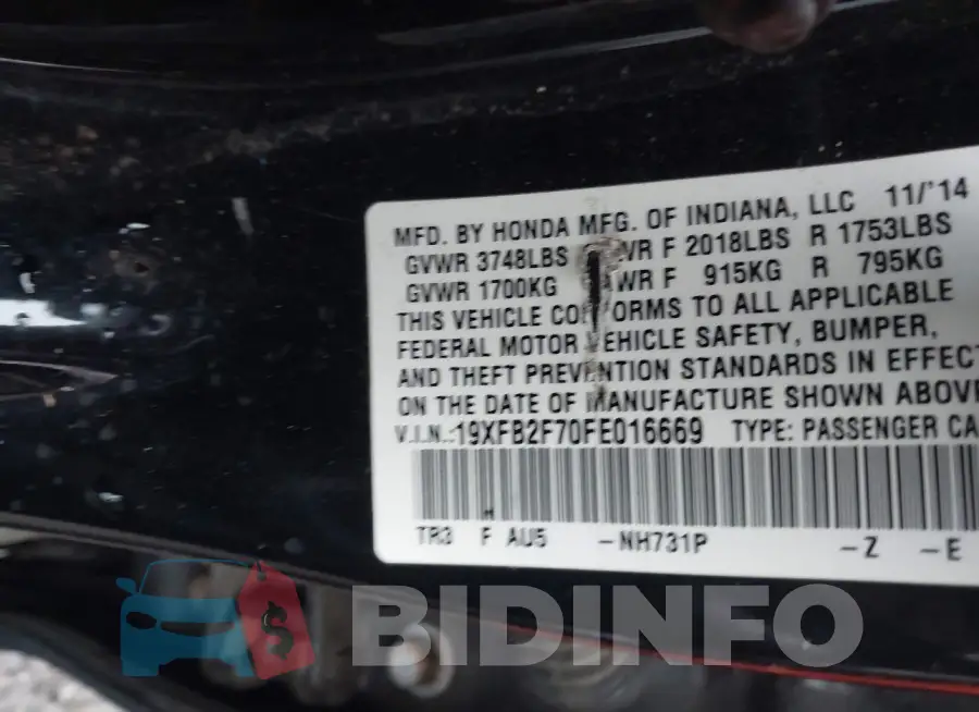 19XFB2F70FE016669 Photo# 9
