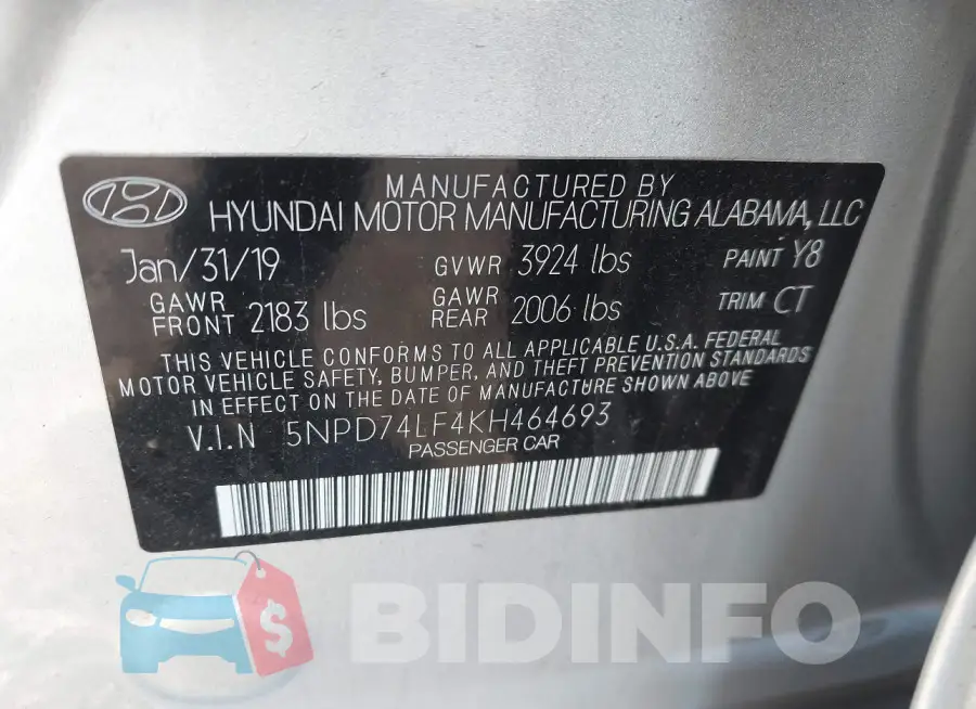 5NPD74LF4KH464693 Photo# 9