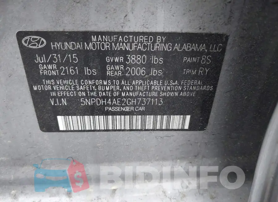 5NPDH4AE2GH737113 Photo# 9