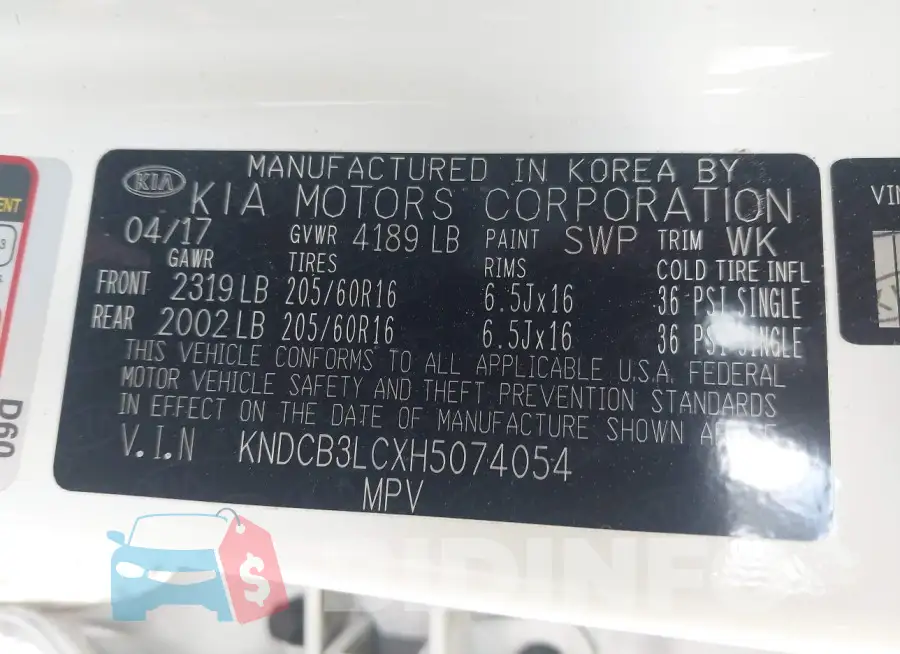 KNDCB3LCXH5074054 Photo# 9