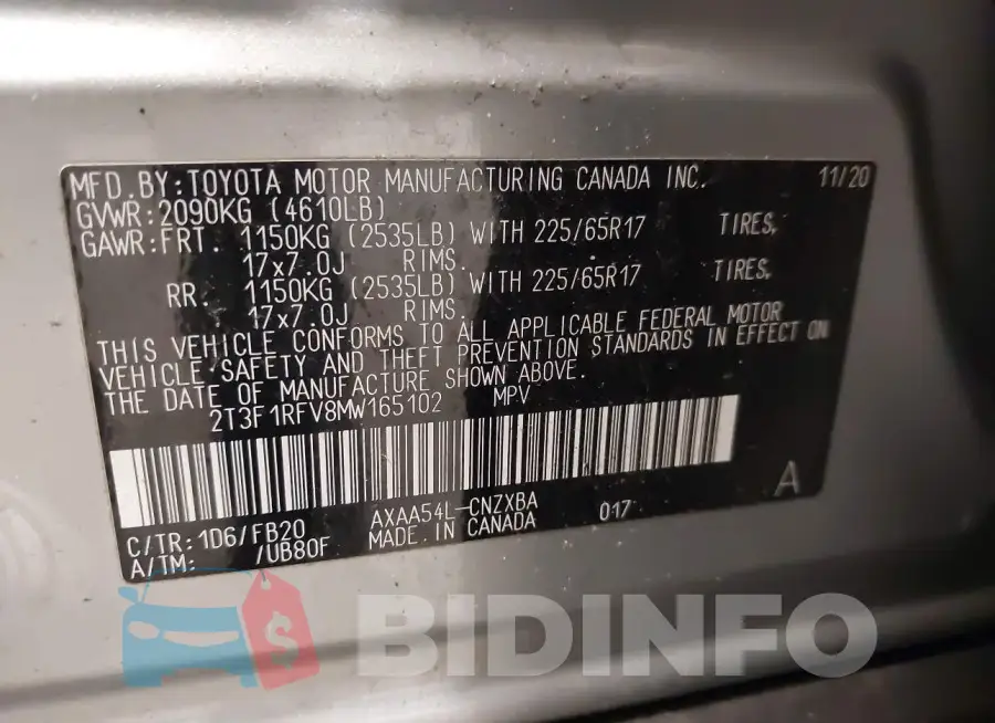 2T3F1RFV8MW165102 Photo# 9