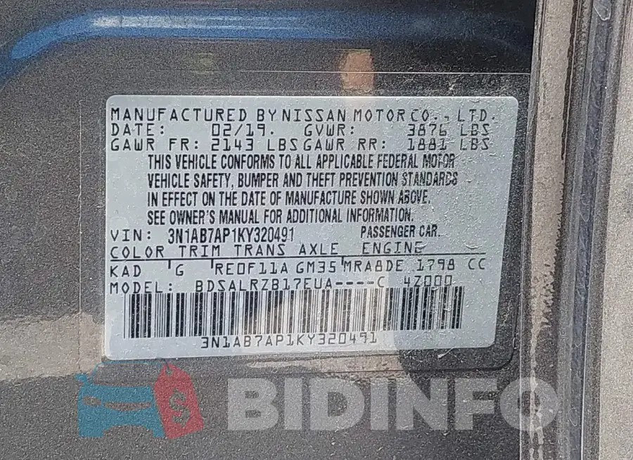 3N1AB7AP1KY320491 Photo# 9