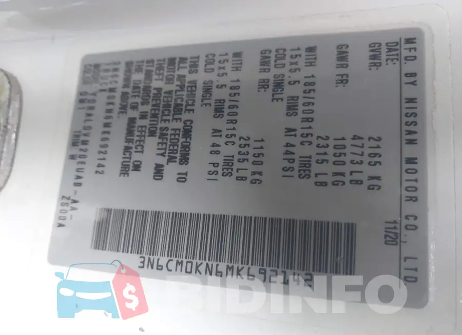 3N6CM0KN6MK692142 Photo# 9