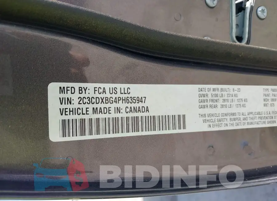 2C3CDXBG4PH635947 Photo# 9