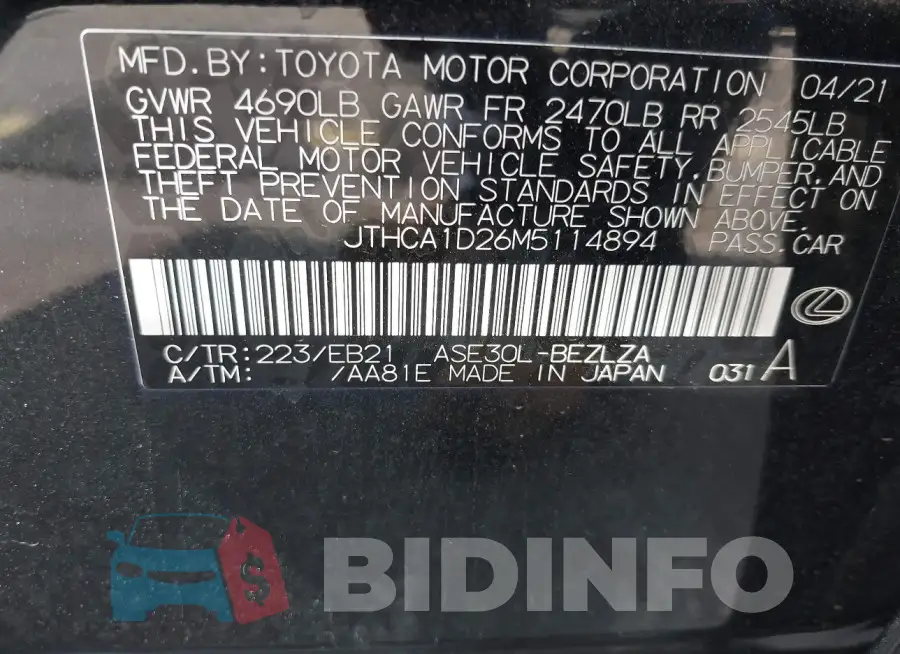 JTHCA1D26M5114894 Photo# 9