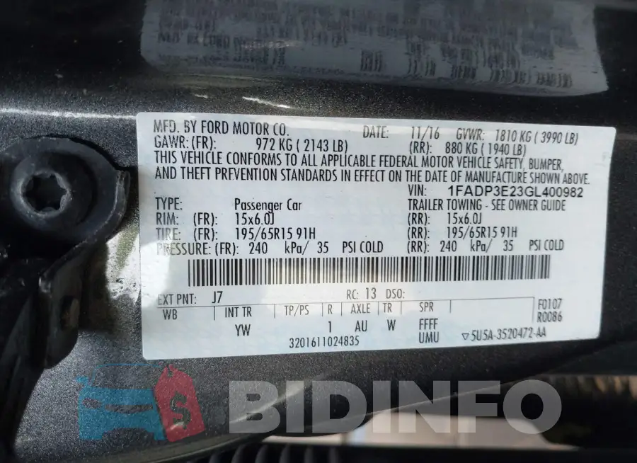 1FADP3E23GL400982 Photo# 9