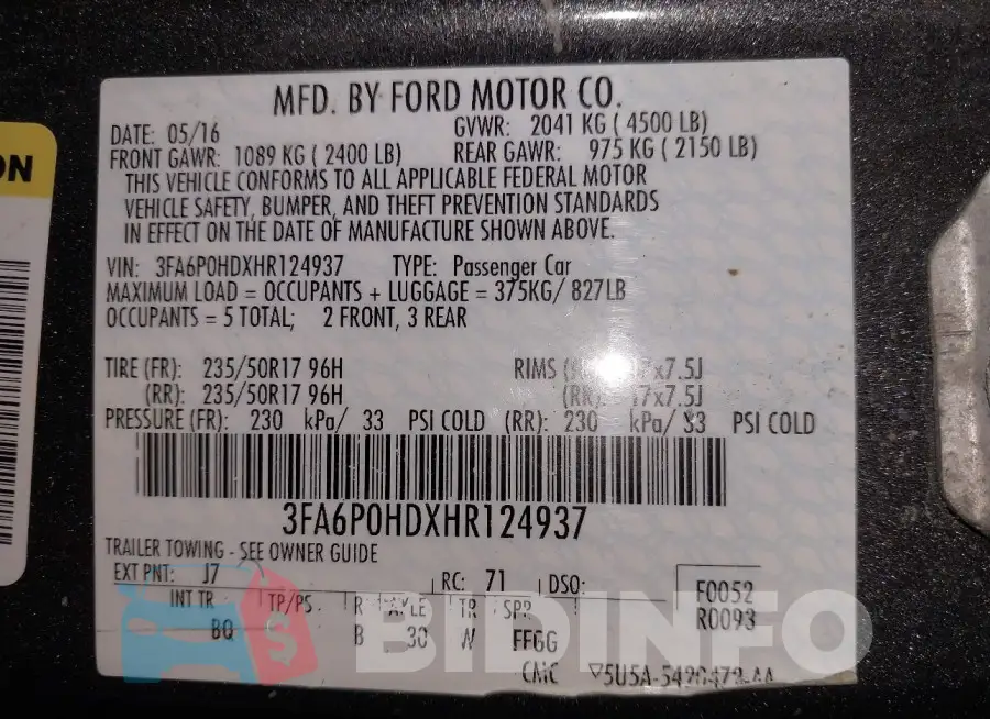 3FA6P0HDXHR124937 Photo# 9