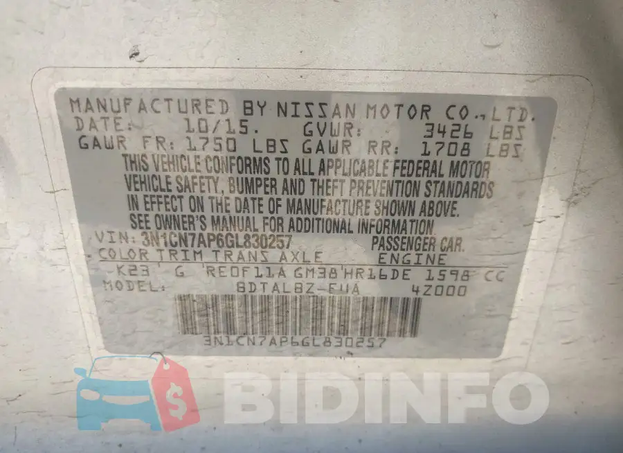 3N1CN7AP6GL830257 Photo# 9